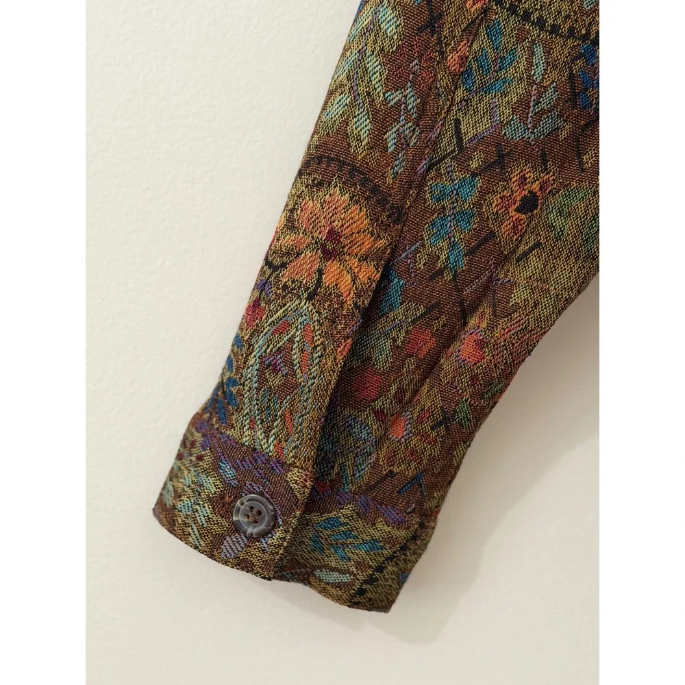 Vintage Y2K Coldwater Creek Tapestry Jacket PS Boho Beaded Floral Paisley Fall